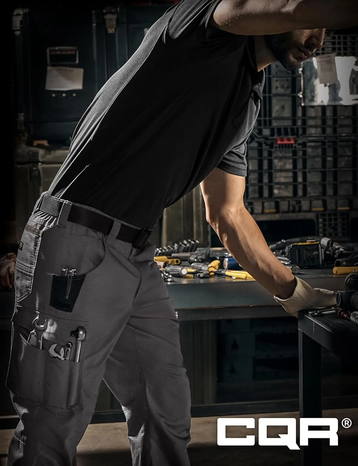 CQR Men's Quick Dry Work Pants, Water Resistant Outdoor Tactical Pants, Lightweight Stretch Cargo Hiking Pants