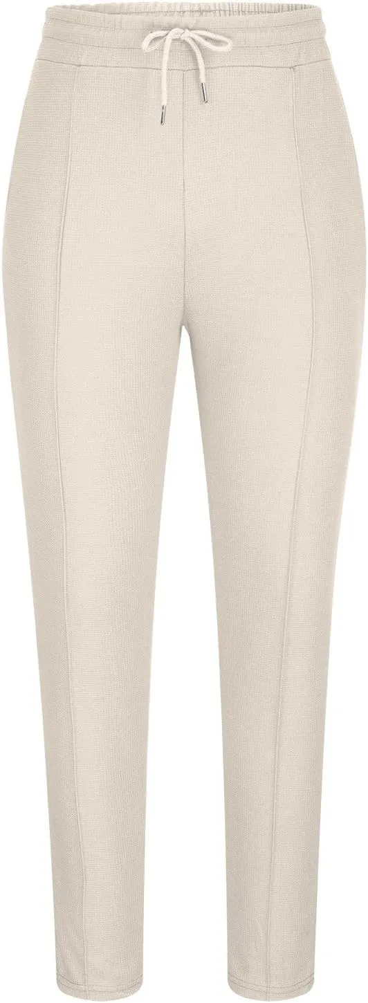 Dademeo Casual Waffle Pants for Men Slim Fit Straight Cut Joggers Pants Elastic Waist Drawstring Workout Lounge Sweatpants