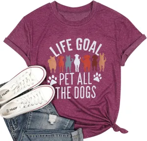 Dog Mom T-Shirt for Women - Pet Lover Shirt With Funny Saying Letter Print - All The Dogs Dog Mama Tee Top