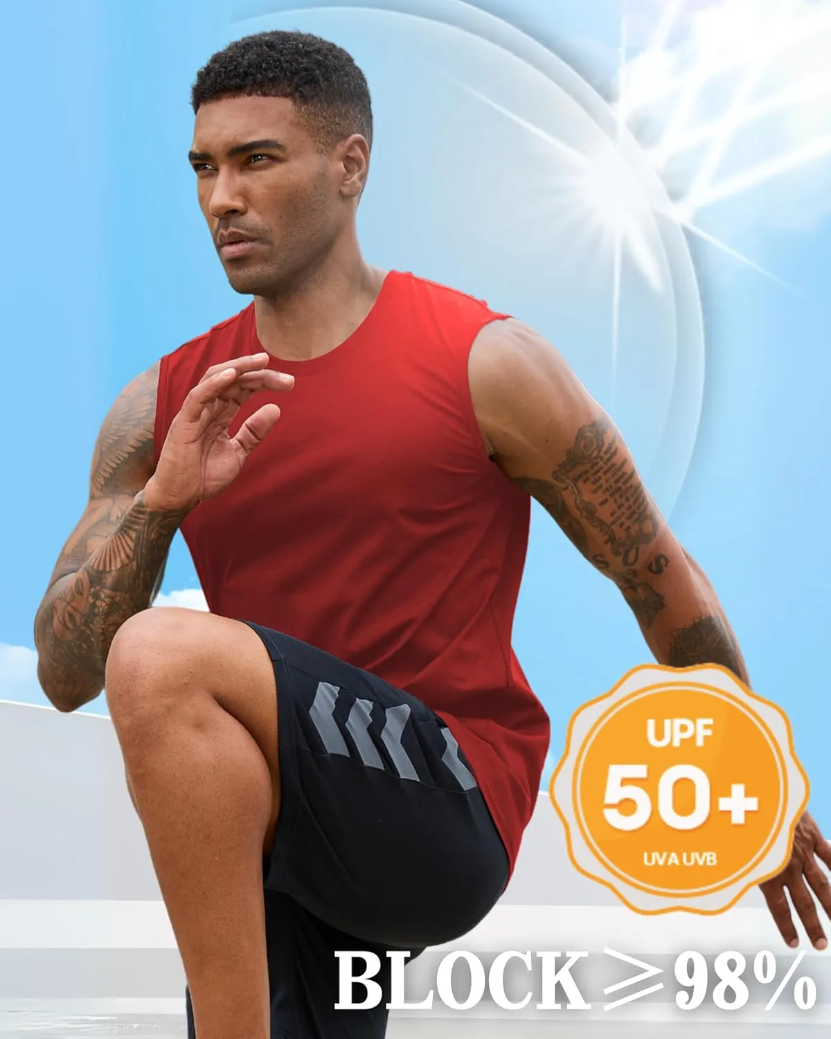 EKLENTSON Men's Tank Tops UPF 50  Sleeveless Shirt Lightweight Cooling Muscle Tee Sun Protection Quick Dry Workout Shirt