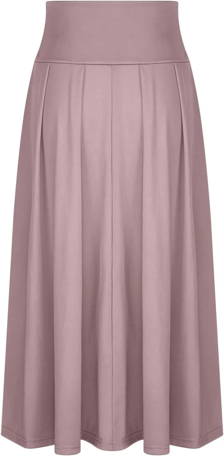 Elegant High Waisted Skirts for Women Elastic A Line Flared Skirt Stretchy Pleated Midi Skirts Ankle Length Skirt