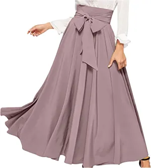 Elegant High Waisted Skirts for Women Elastic A Line Flared Skirt Stretchy Pleated Midi Skirts Ankle Length Skirt