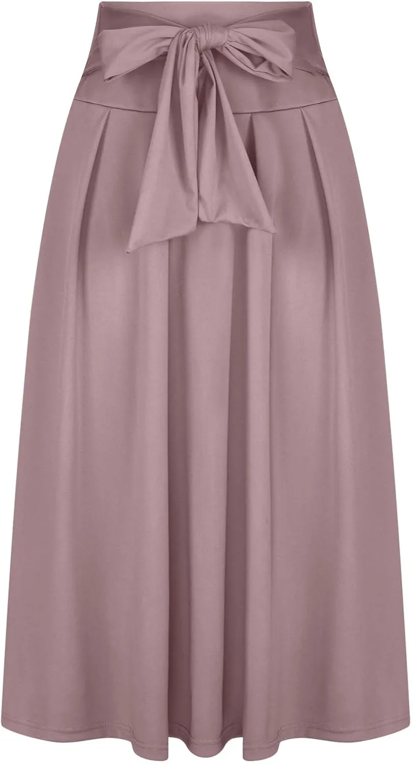 Elegant High Waisted Skirts for Women Elastic A Line Flared Skirt Stretchy Pleated Midi Skirts Ankle Length Skirt