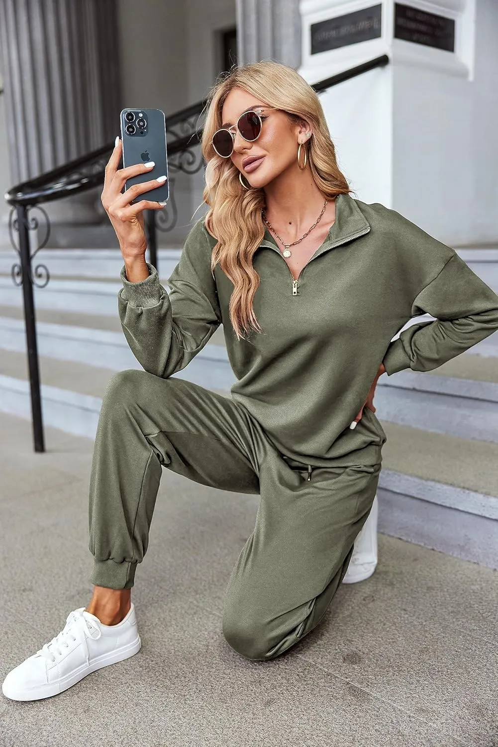 ELESOL Sweatsuits for Women Tracksuit Quarter 1/4 Zip Track Suits Set 2 Piece Outfits Casual Jogger Set