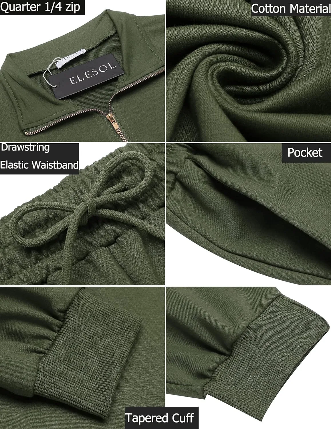 ELESOL Sweatsuits for Women Tracksuit Quarter 1/4 Zip Track Suits Set 2 Piece Outfits Casual Jogger Set