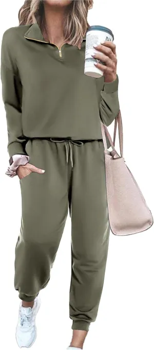 ELESOL Sweatsuits for Women Tracksuit Quarter 1/4 Zip Track Suits Set 2 Piece Outfits Casual Jogger Set