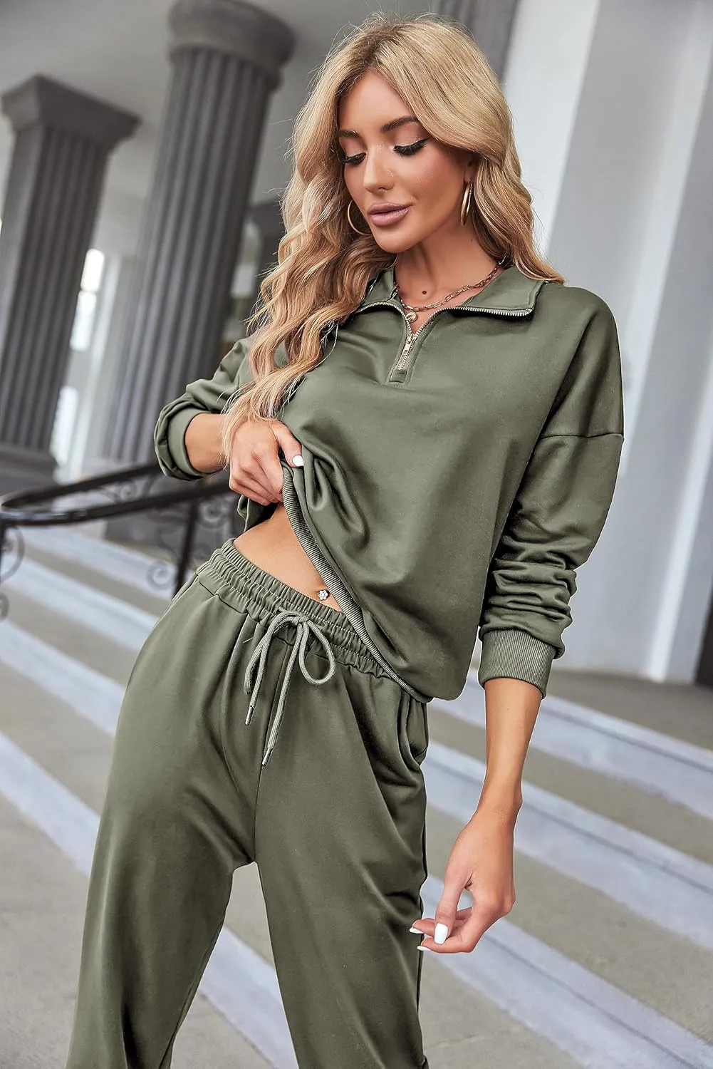 ELESOL Sweatsuits for Women Tracksuit Quarter 1/4 Zip Track Suits Set 2 Piece Outfits Casual Jogger Set