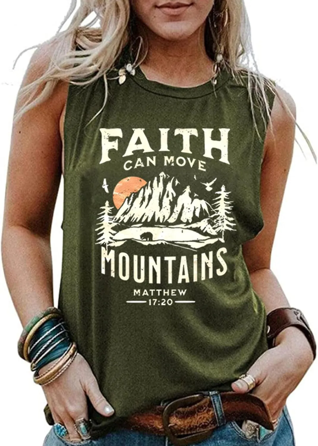 Faith Can Move Mountains Tank Top Women Christian Sleeveless Shirt Religious Faith Vest Shirt Camping Hiking Tee Tops