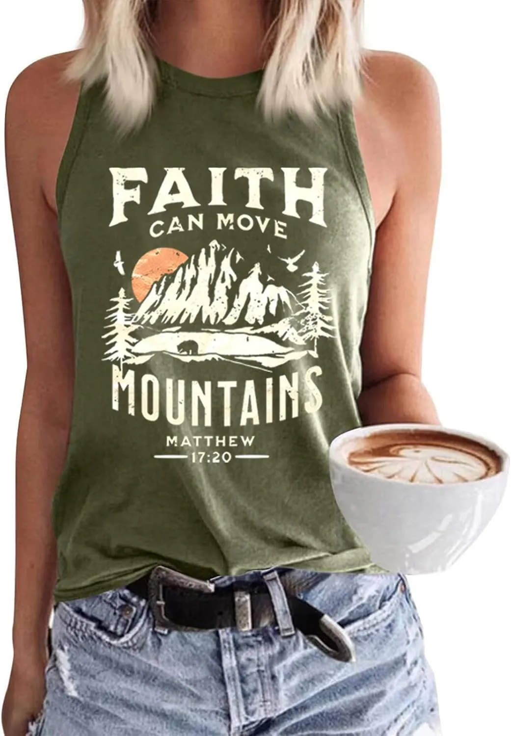 Faith Can Move Mountains Tank Top Women Christian Sleeveless Shirt Religious Faith Vest Shirt Camping Hiking Tee Tops