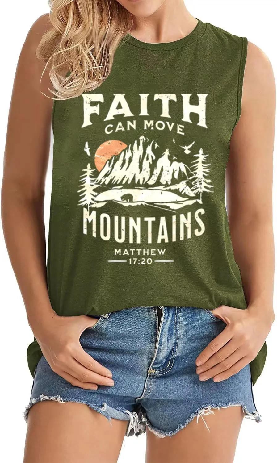 Faith Can Move Mountains Tank Top Women Christian Sleeveless Shirt Religious Faith Vest Shirt Camping Hiking Tee Tops