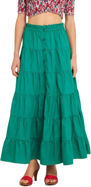 Faretumiya Women Boho Maxi Skirt High Elastic Waist Flowy Pleated Long Skirt Swing Tiered A Line Skirt Bohemian Casual Skirt