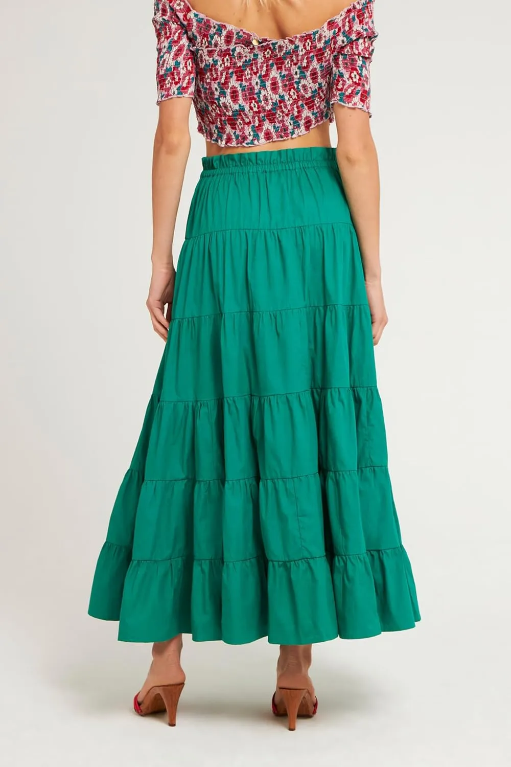 Faretumiya Women Boho Maxi Skirt High Elastic Waist Flowy Pleated Long Skirt Swing Tiered A Line Skirt Bohemian Casual Skirt