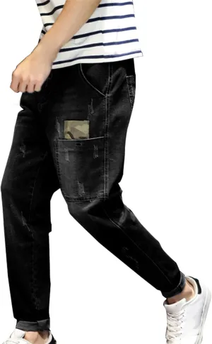 Fashion Denim Jogger Pants for Men Big and Tall Hip Hop Jean Harem Pants Streetwear Loose Fit Biker Baggy Jeans Pants