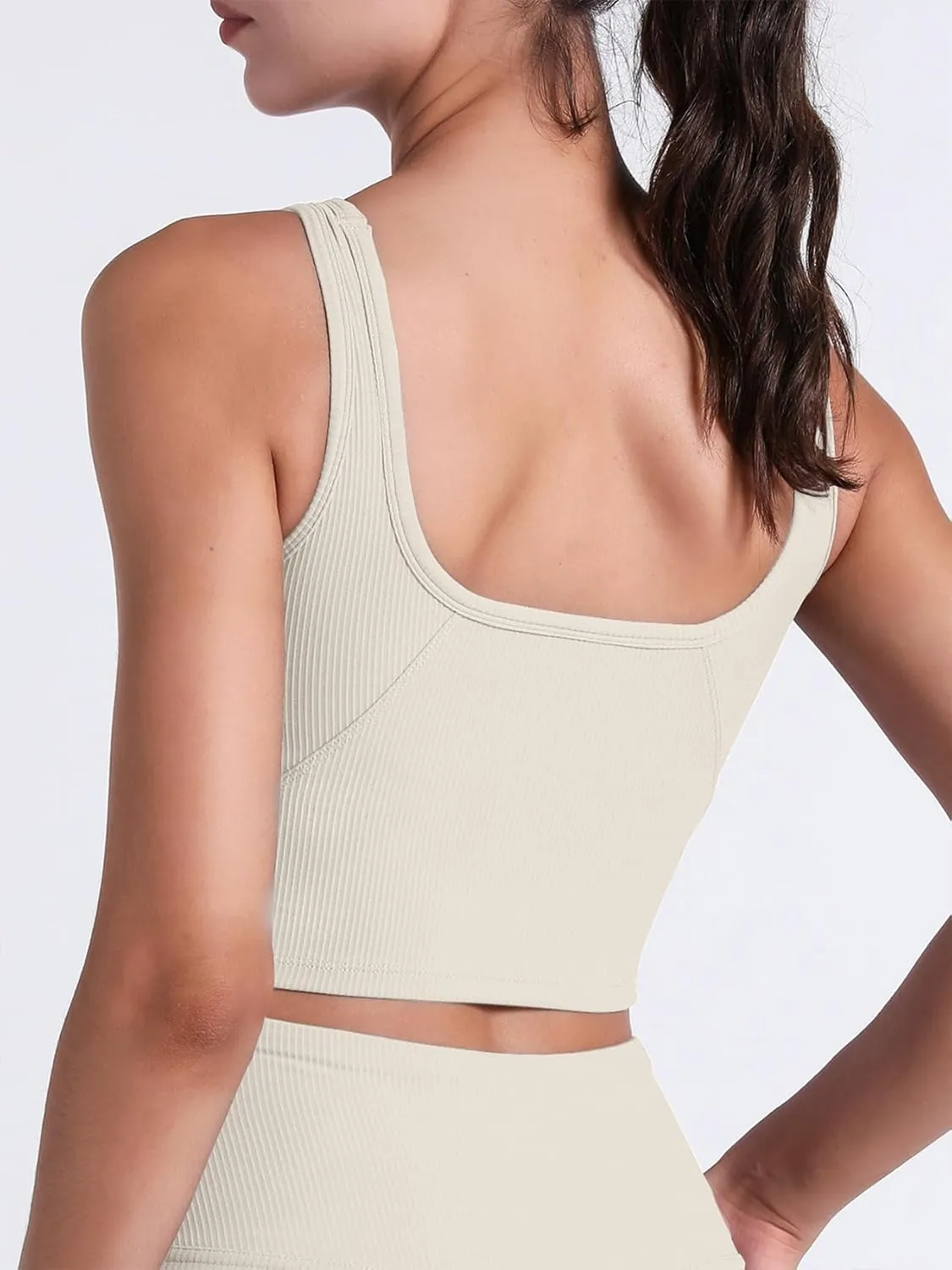 FelFory Longline Sports Bra Ribbed Tank Top for Women Medium Support Workout Tops Sport Bra Padded Crop Top Fitness Yoga