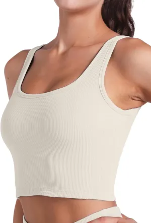 FelFory Longline Sports Bra Ribbed Tank Top for Women Medium Support Workout Tops Sport Bra Padded Crop Top Fitness Yoga