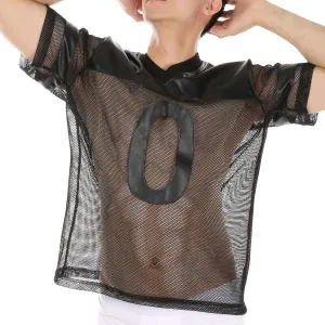 FEOYA See Through Fishnet Top Mesh T Shirts for Men Transparent Pu Tee Round Neck Long Short Sleeve Party Club Top