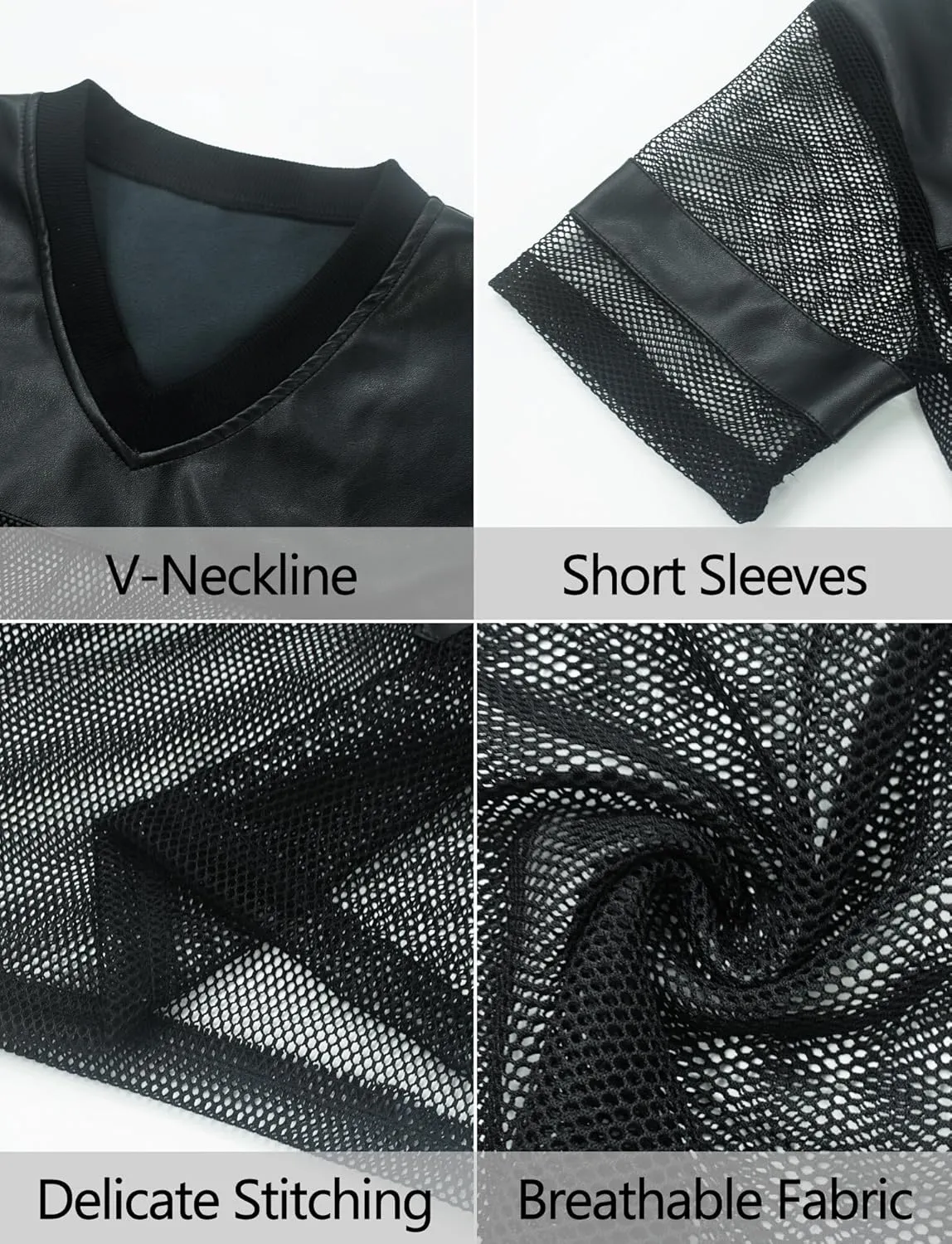 FEOYA See Through Fishnet Top Mesh T Shirts for Men Transparent Pu Tee Round Neck Long Short Sleeve Party Club Top