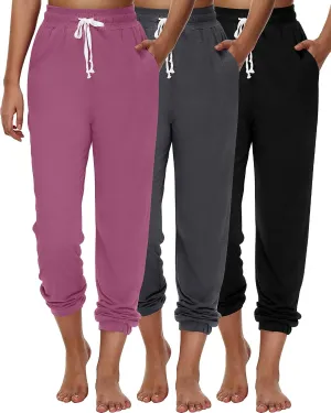 Ficerd 3 Pcs Women's Joggers Pants Casual Soft Sweatpants Lounge Pants High Waisted Athletic Joggers with Pockets