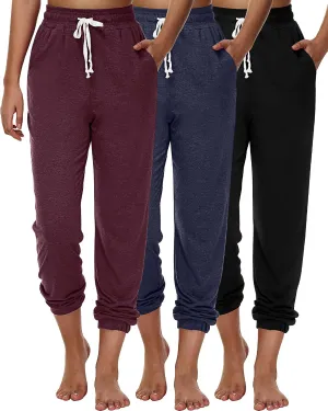 Ficerd 3 Pcs Women's Joggers Pants Casual Soft Sweatpants Lounge Pants High Waisted Athletic Joggers with Pockets