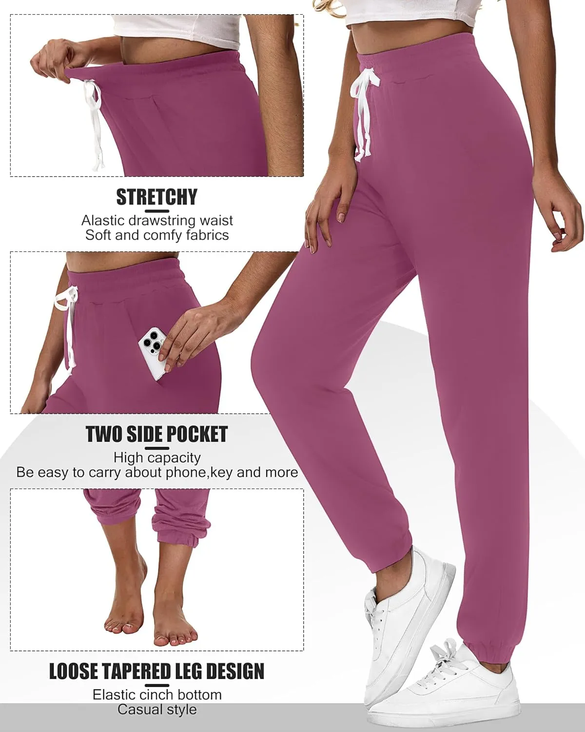 Ficerd 3 Pcs Women's Joggers Pants Casual Soft Sweatpants Lounge Pants High Waisted Athletic Joggers with Pockets
