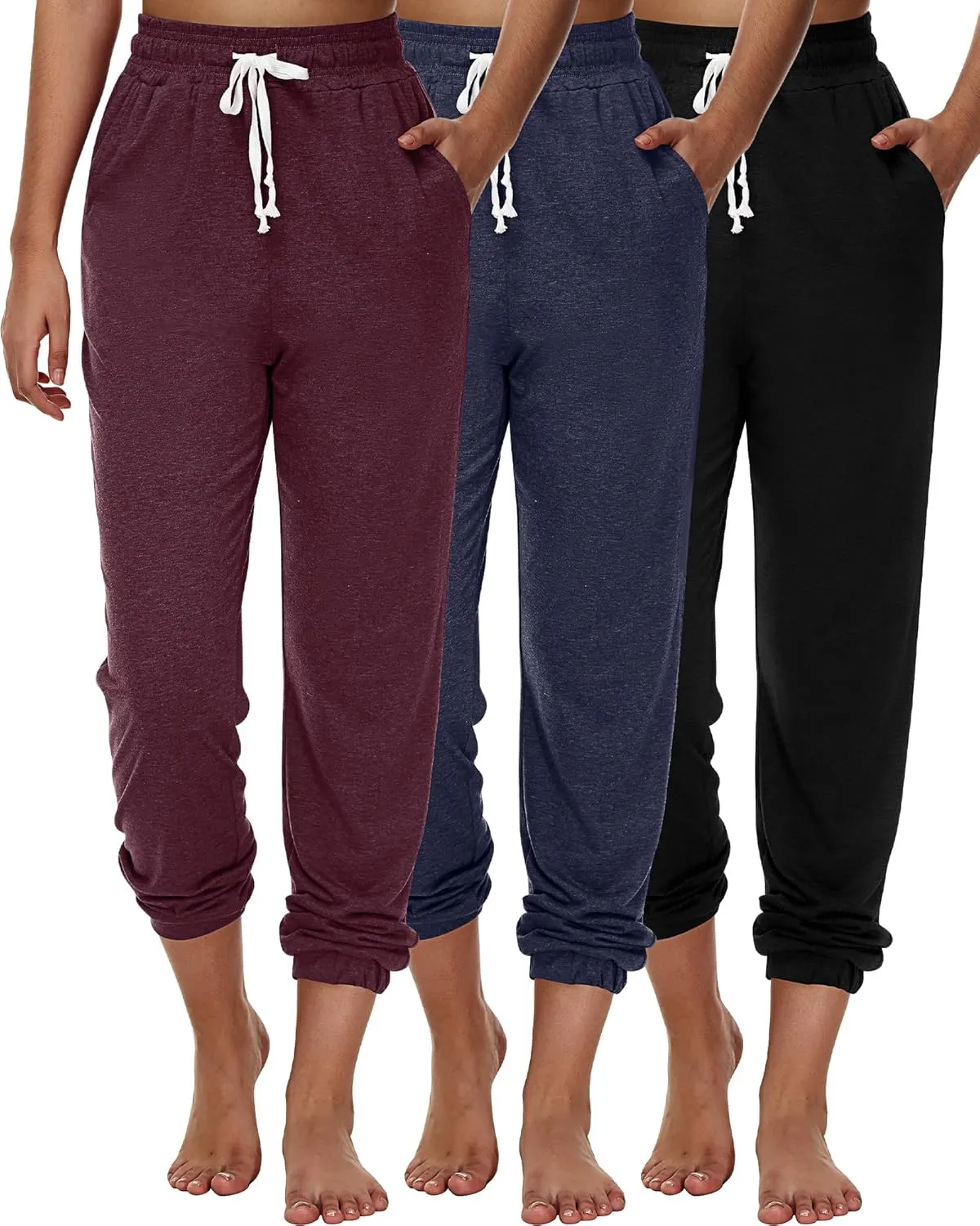 Ficerd 3 Pcs Women's Joggers Pants Casual Soft Sweatpants Lounge Pants High Waisted Athletic Joggers with Pockets