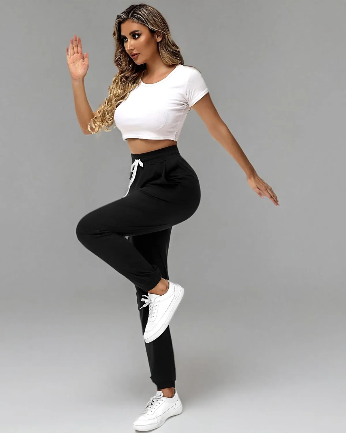 Ficerd 3 Pcs Women's Joggers Pants Casual Soft Sweatpants Lounge Pants High Waisted Athletic Joggers with Pockets