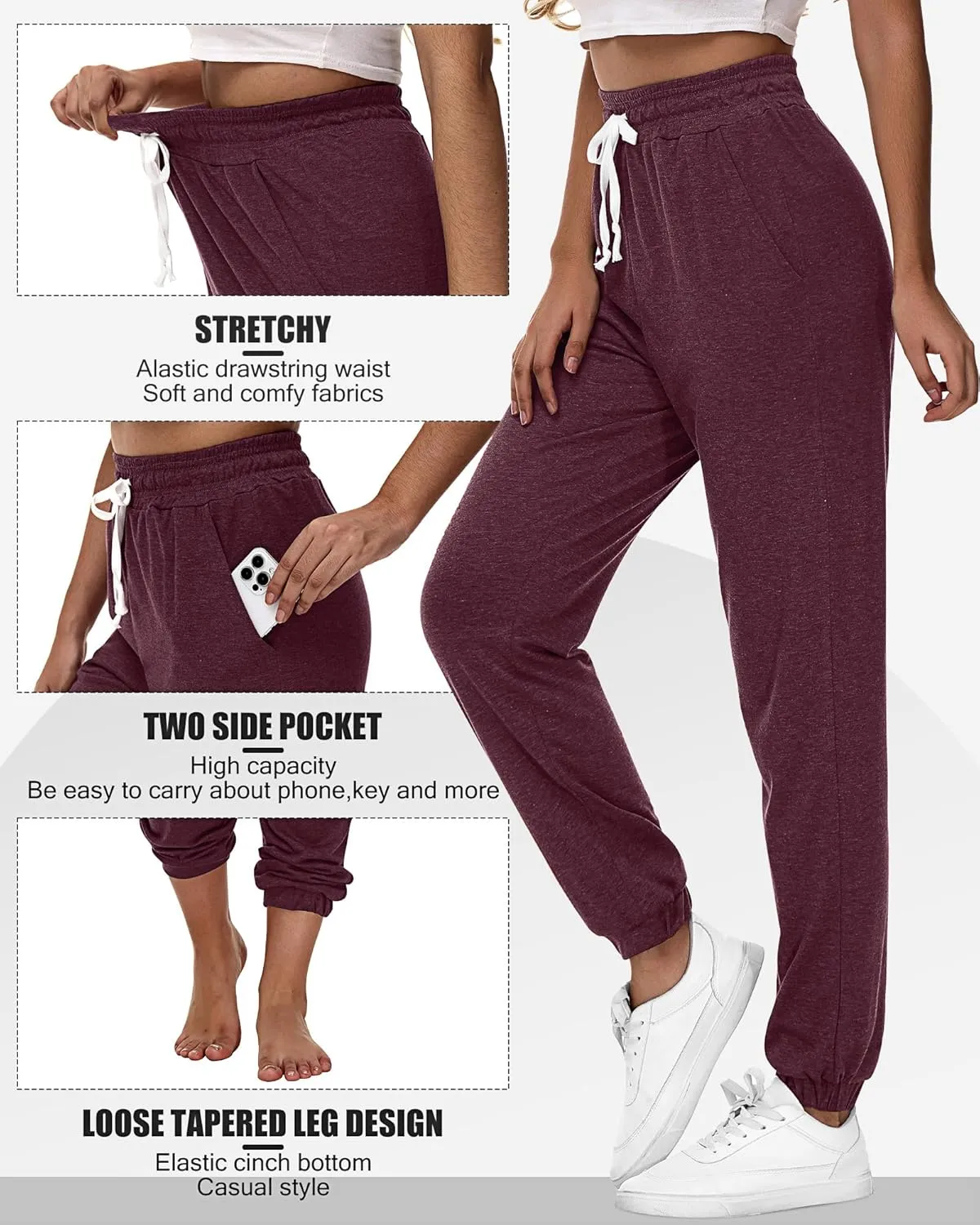 Ficerd 3 Pcs Women's Joggers Pants Casual Soft Sweatpants Lounge Pants High Waisted Athletic Joggers with Pockets