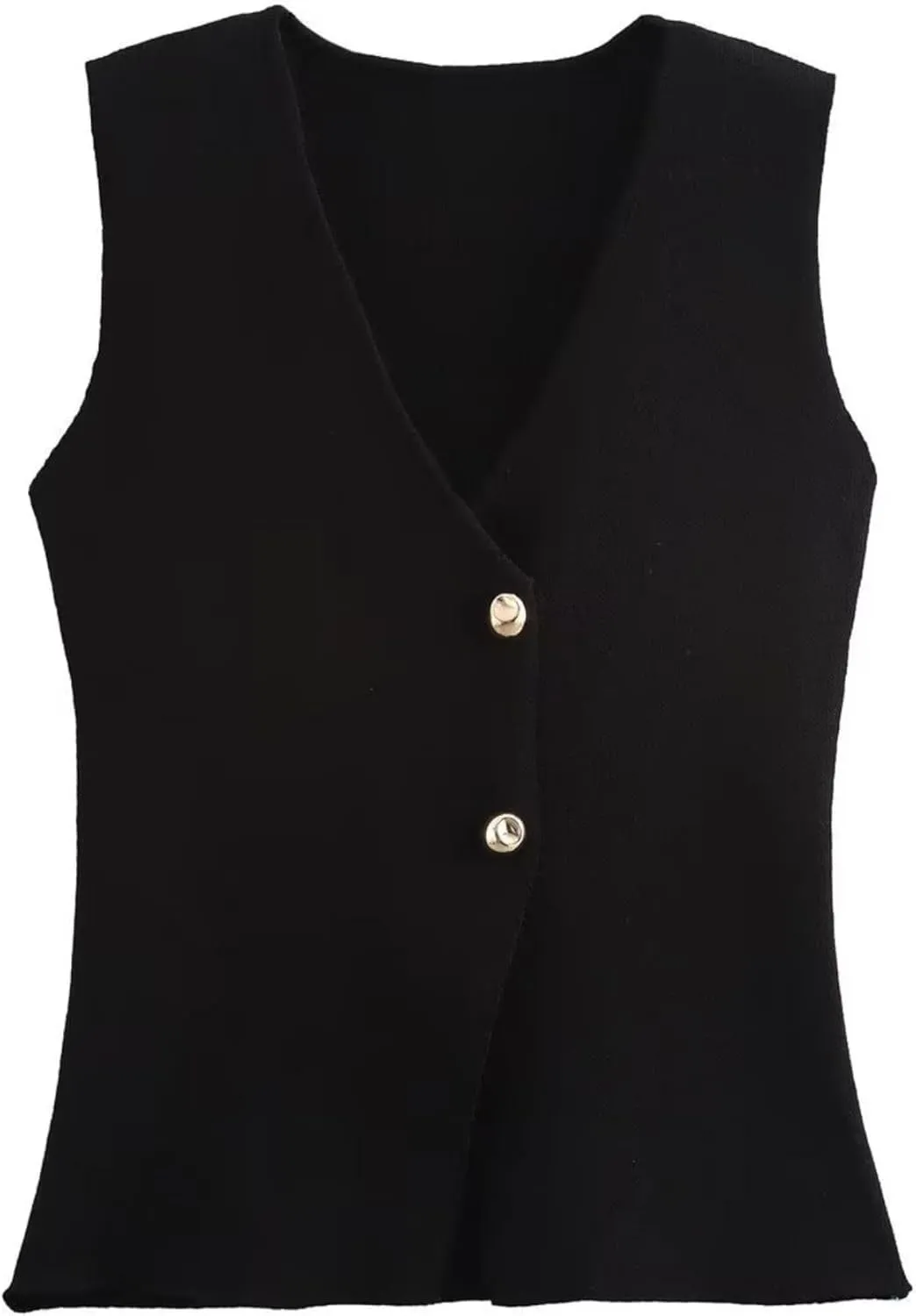 FindThy Womens Cropped Knit Vest V Neck Button Up Solid Color Sleeveless Gilet Tank Tops