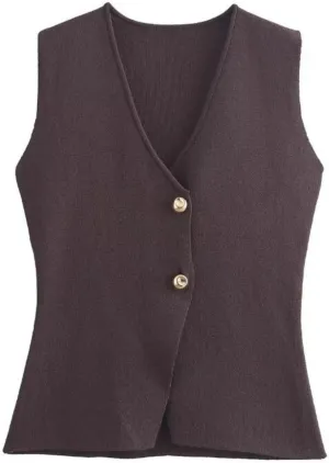 FindThy Womens Cropped Knit Vest V Neck Button Up Solid Color Sleeveless Gilet Tank Tops