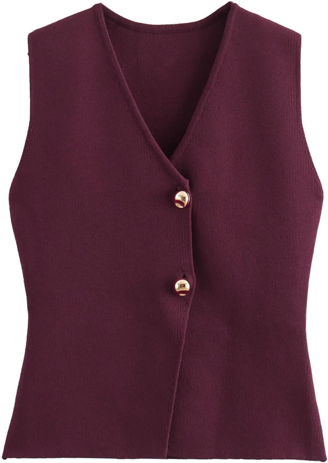 FindThy Womens Cropped Knit Vest V Neck Button Up Solid Color Sleeveless Gilet Tank Tops