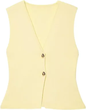 FindThy Womens Cropped Knit Vest V Neck Button Up Solid Color Sleeveless Gilet Tank Tops