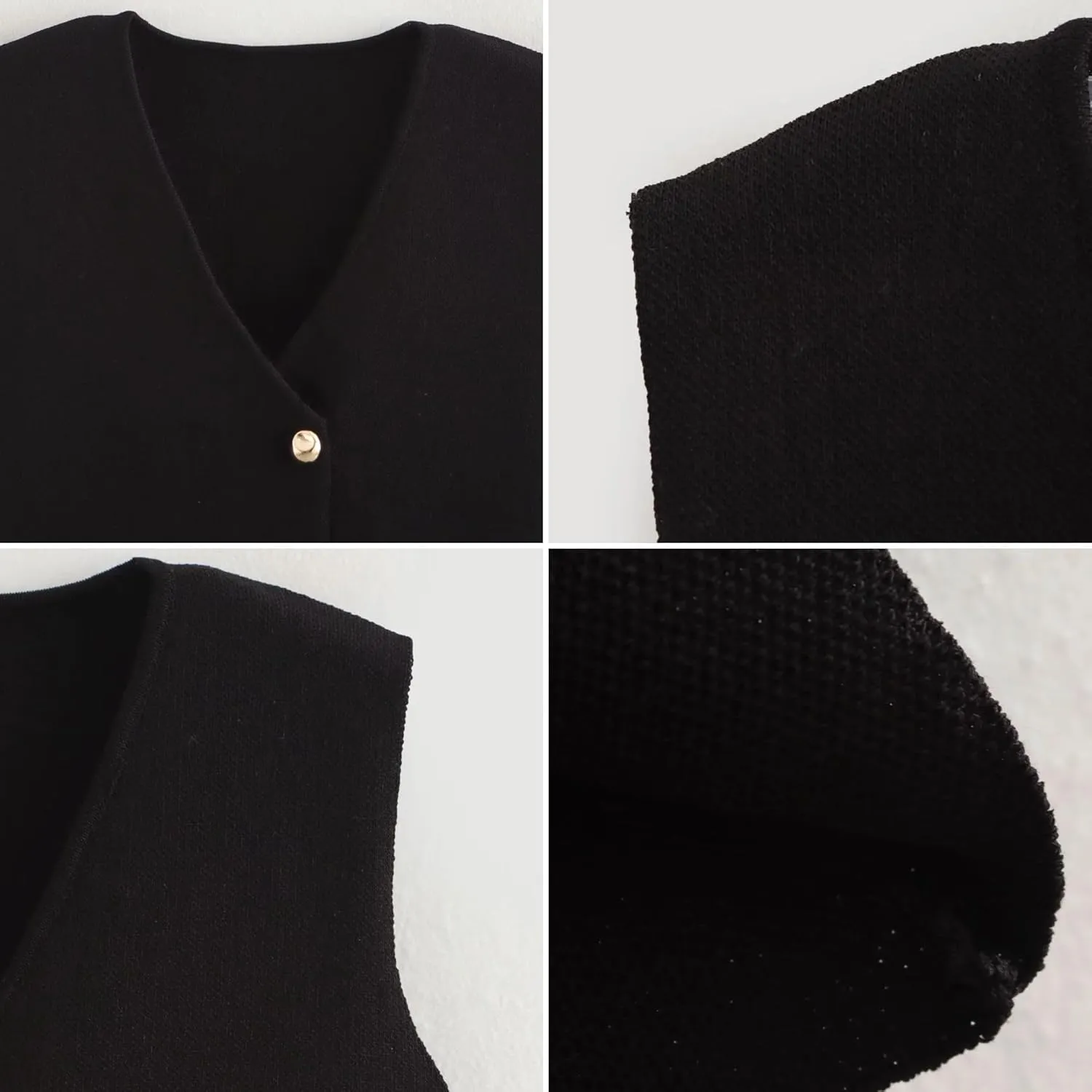 FindThy Womens Cropped Knit Vest V Neck Button Up Solid Color Sleeveless Gilet Tank Tops
