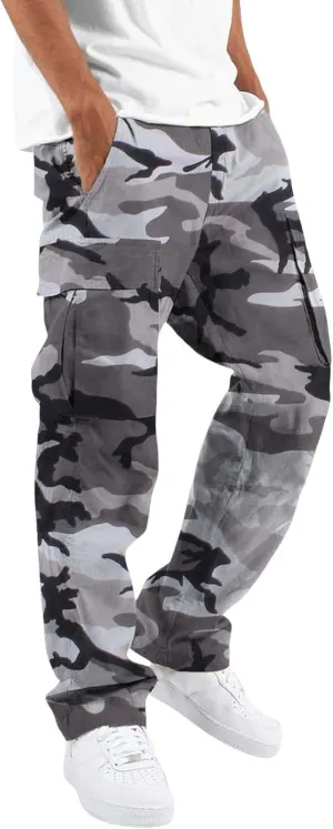 Fleece Pants for Men Men's Casual Camouflage Print Cargo Pants Drawstring Stretch Elastic Winter Warm Thick Track