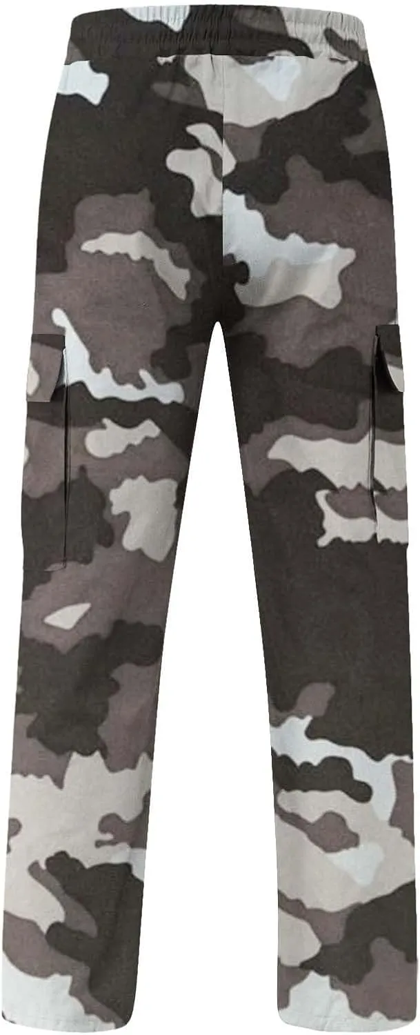 Fleece Pants for Men Men's Casual Camouflage Print Cargo Pants Drawstring Stretch Elastic Winter Warm Thick Track