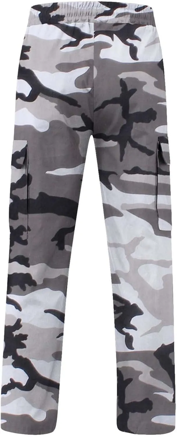Fleece Pants for Men Men's Casual Camouflage Print Cargo Pants Drawstring Stretch Elastic Winter Warm Thick Track