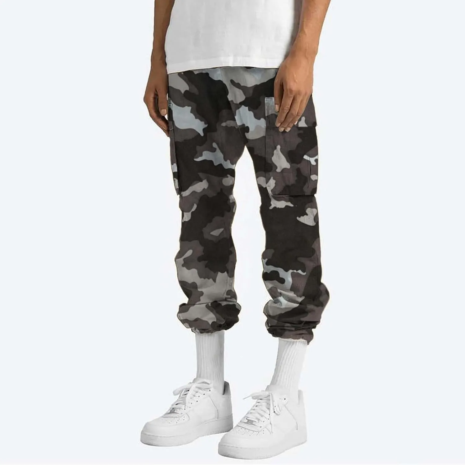 Fleece Pants for Men Men's Casual Camouflage Print Cargo Pants Drawstring Stretch Elastic Winter Warm Thick Track