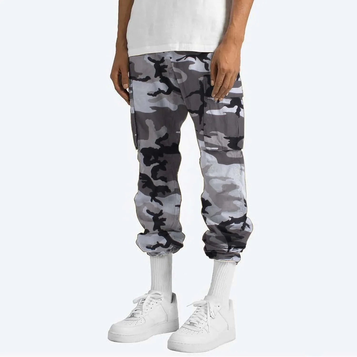 Fleece Pants for Men Men's Casual Camouflage Print Cargo Pants Drawstring Stretch Elastic Winter Warm Thick Track