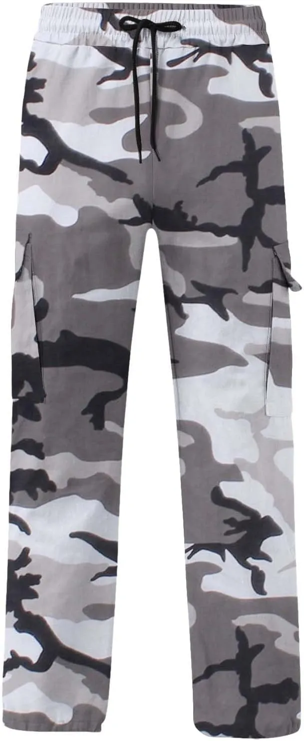 Fleece Pants for Men Men's Casual Camouflage Print Cargo Pants Drawstring Stretch Elastic Winter Warm Thick Track