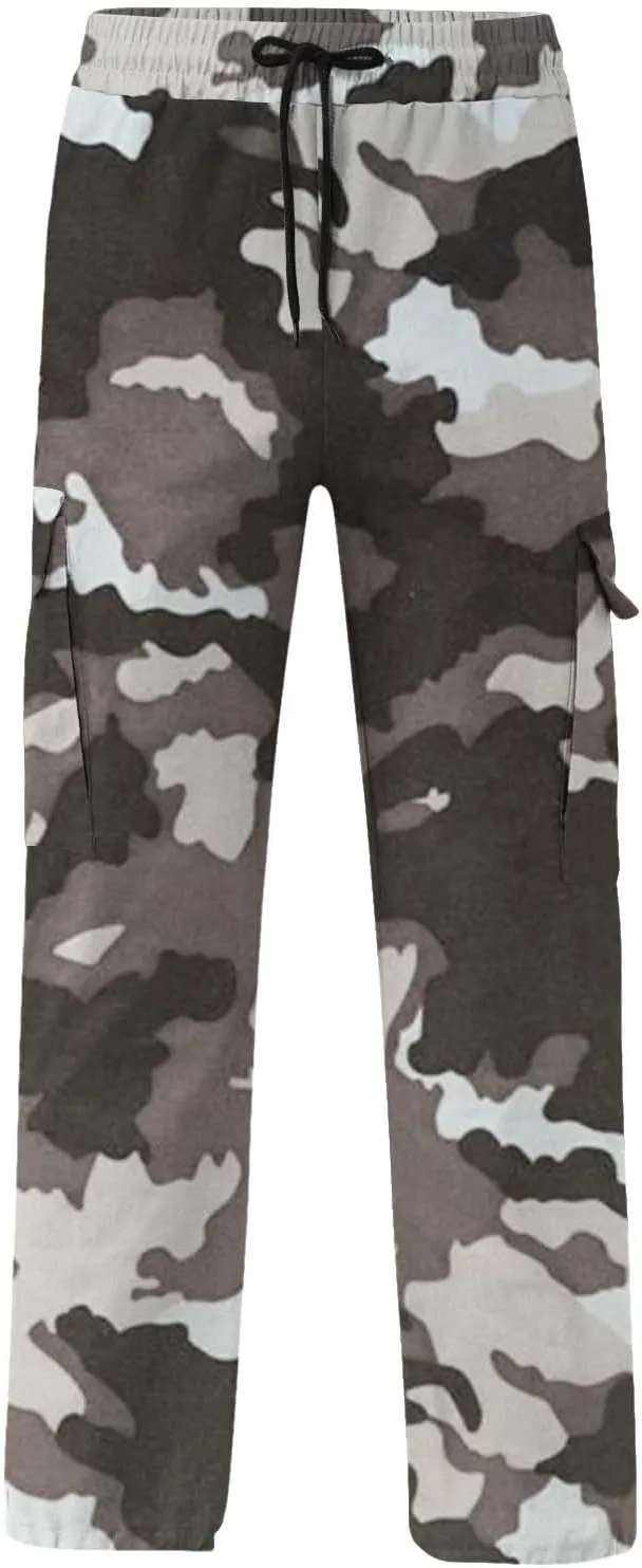 Fleece Pants for Men Men's Casual Camouflage Print Cargo Pants Drawstring Stretch Elastic Winter Warm Thick Track