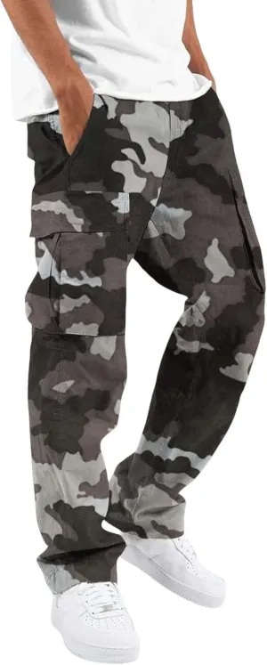 Fleece Pants for Men Men's Casual Camouflage Print Cargo Pants Drawstring Stretch Elastic Winter Warm Thick Track