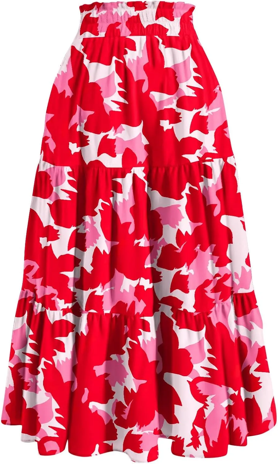 Floral Maxi Skirt for Women Summer Comfy Tiered Elastic High Waisted Skirts Vacation A-Line Flowy Swing Long Skirt