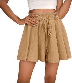 Flowy Shorts for Women Casual Ruffle Mini Skirts Drawstring High Waisted Boho Skorts Golf Tennis Summer Shorts