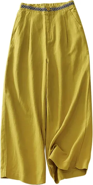 FZYLQY Womens Wide Leg Linen Pants High Waist Cropped Trousers Lightweight Summer Slacks with Side Pockets 2025