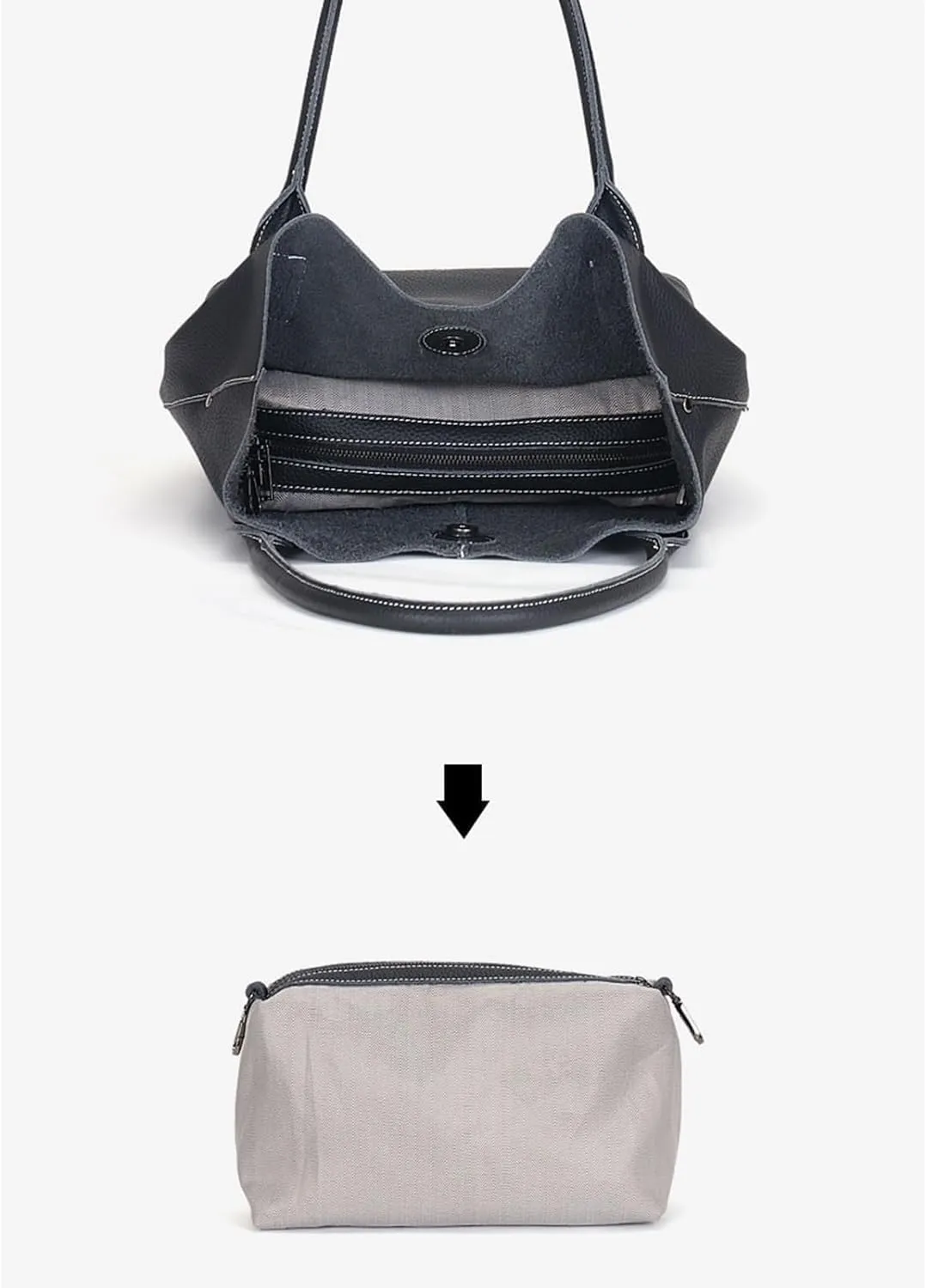 Genuine Leather Bucket Bag Set for Women Handbag and Purse Ladies Shoulder Purse Top Bag Top Handle Bag for Work Travel (B)