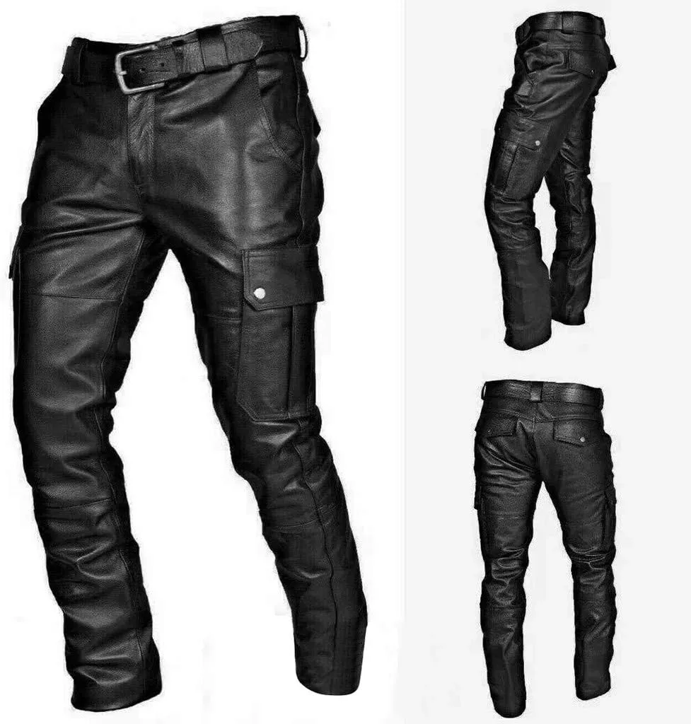 GIERIDUC Men's Faux Leather Pants Mens Extra Long Length Pyjama Bottoms Men's Pants with Long Crotch Grey Sweatpants for Men