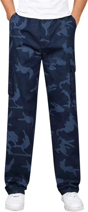 GIERIDUC Men's Fleece Cargo Sweatpants Big and Tall Cargo Pants for Men Half Long Half Short Pants Mens Wide Corduroy Pants
