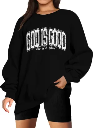 God is Good Sweatshirt Christian Shirts for Women Oversized Jesus Religious Pullover Bible Verse Inspirational Tops