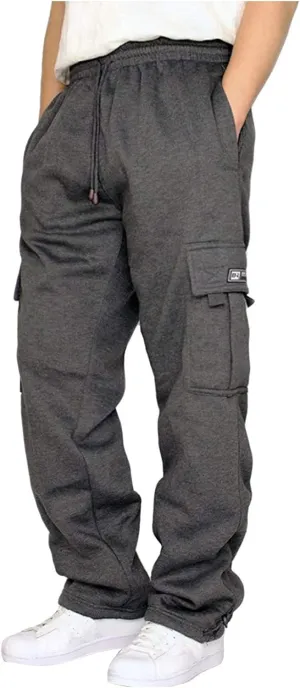 GOFULY Men Cargo Pants Fleece Elastic Waist Drawstring Baggy Pants Casual Sweatpants with Pockets Outdoor Joggers Trousers