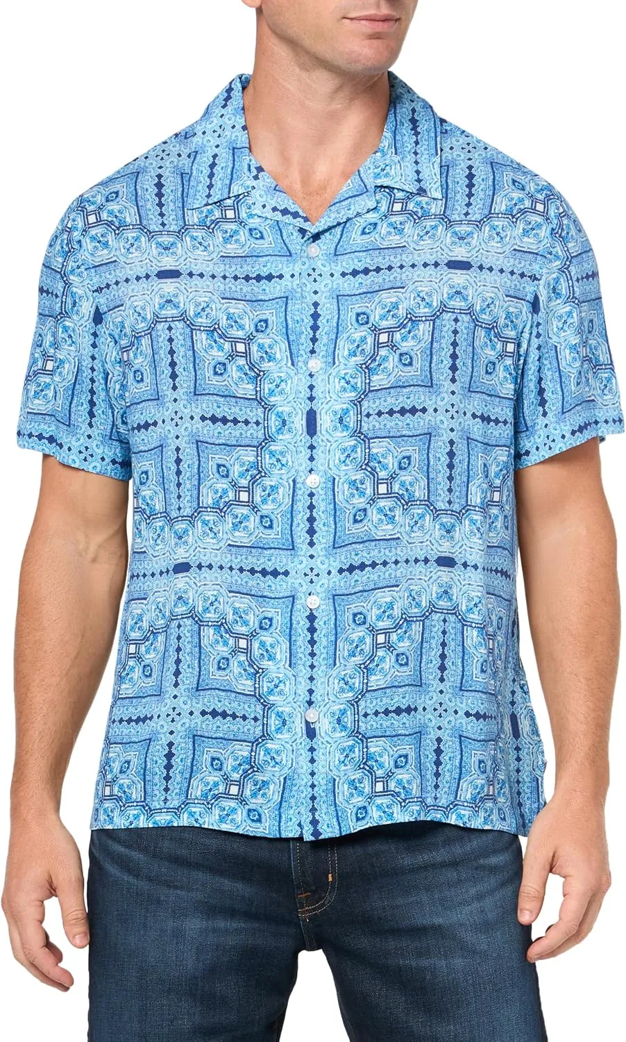 GUESS Men's Eco Rayon Tile Shirt