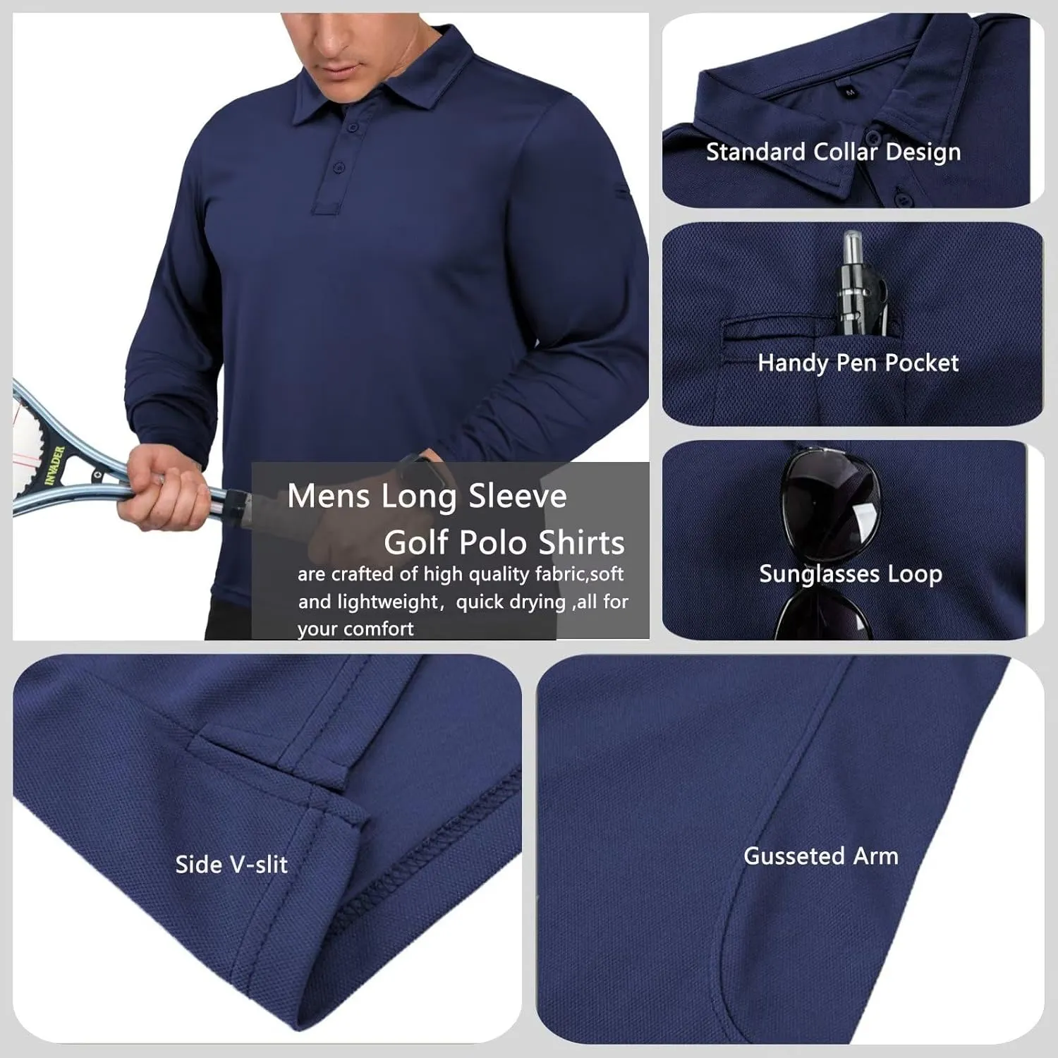 GYMELITE Men's Golf Polo Shirt Short & Long Sleeve Polo Shirts Dry Moisture Wicking Performance Outdoor Casual Collar Shirt